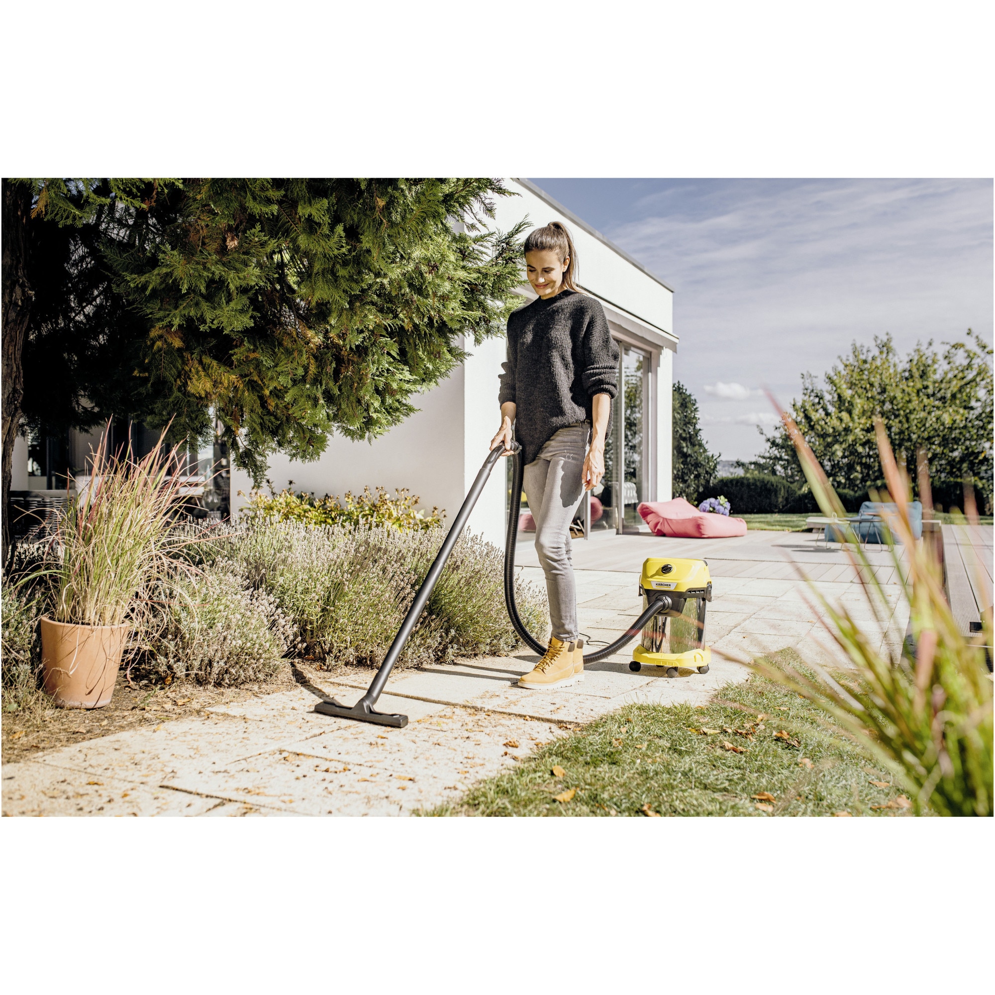 Aspirator umed-uscat Karcher WD 3 S V-17/4/20, 1000 W, recipient din otel inoxidabil 17 l, furtun 2 m, functie de suflare, filtru cartus, 5 saci de filtrare, 1.628-152.0, Galben/Negru/Metal
