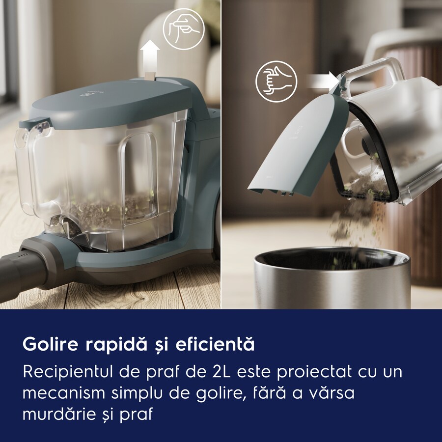 Aspirator fara sac Electrolux EL31C2OG 1000W, capacitate colectare 2 L, nivel de zgomot 78 dB, verde