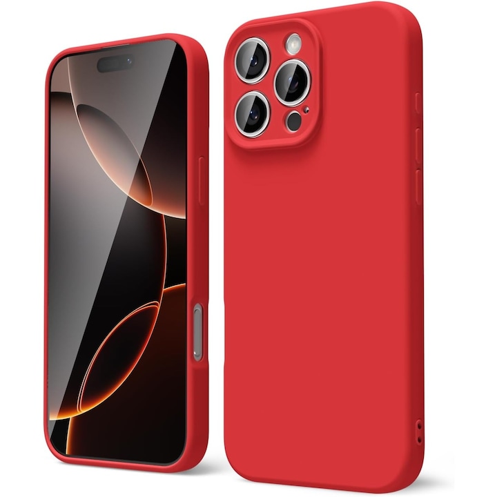 Husa de Protectie Matte TPU, Flippy, pentru Apple iPhone 16 Pro, Protectie Camera, Antisoc, Antizgariere, Antialunecare, Acoperire Completa, Rosu