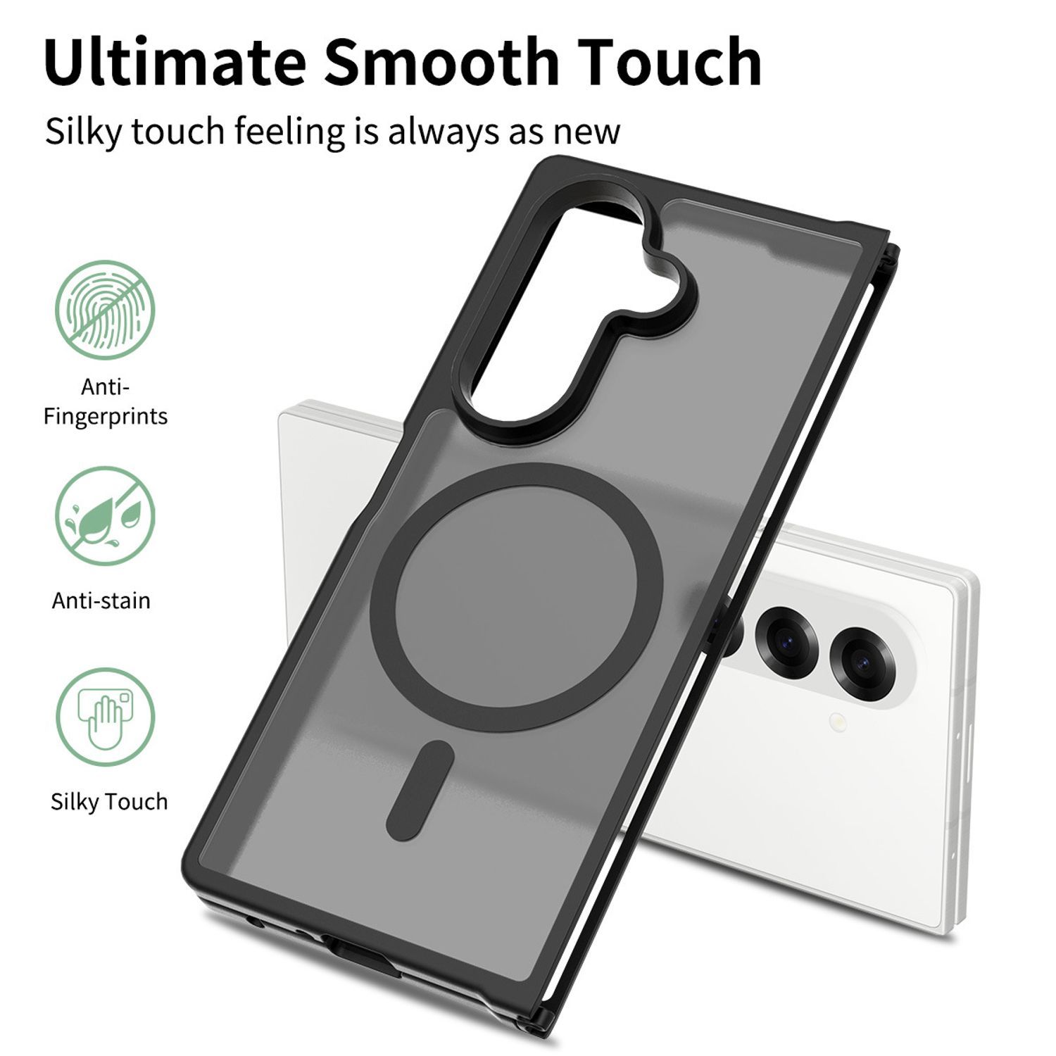 Husa telefon pentru Samsung Galaxy Z Fold7, Protectie Colturi, MagSafe, Negru Transparent
