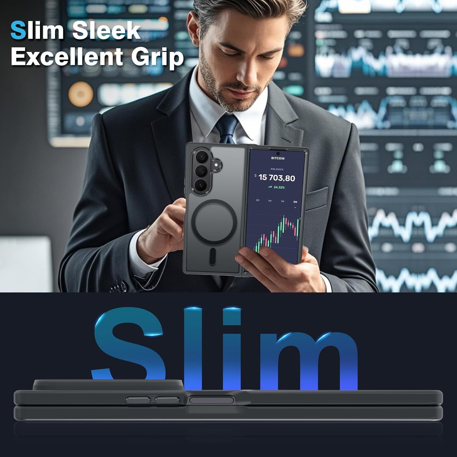 Husa telefon pentru Samsung Galaxy Z Fold7, Protectie Colturi, MagSafe, Negru Transparent
