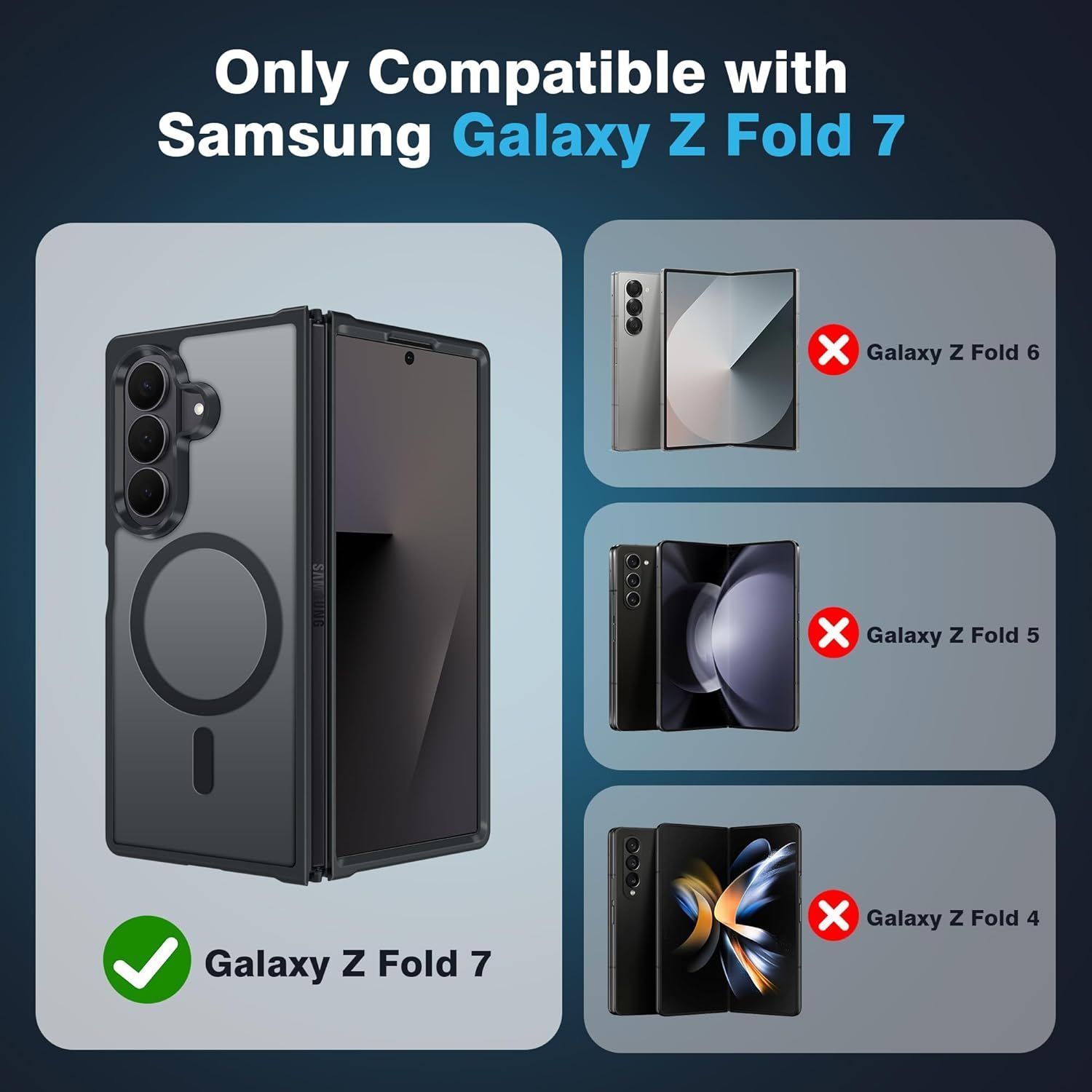 Husa telefon pentru Samsung Galaxy Z Fold7, Protectie Colturi, MagSafe, Negru Transparent