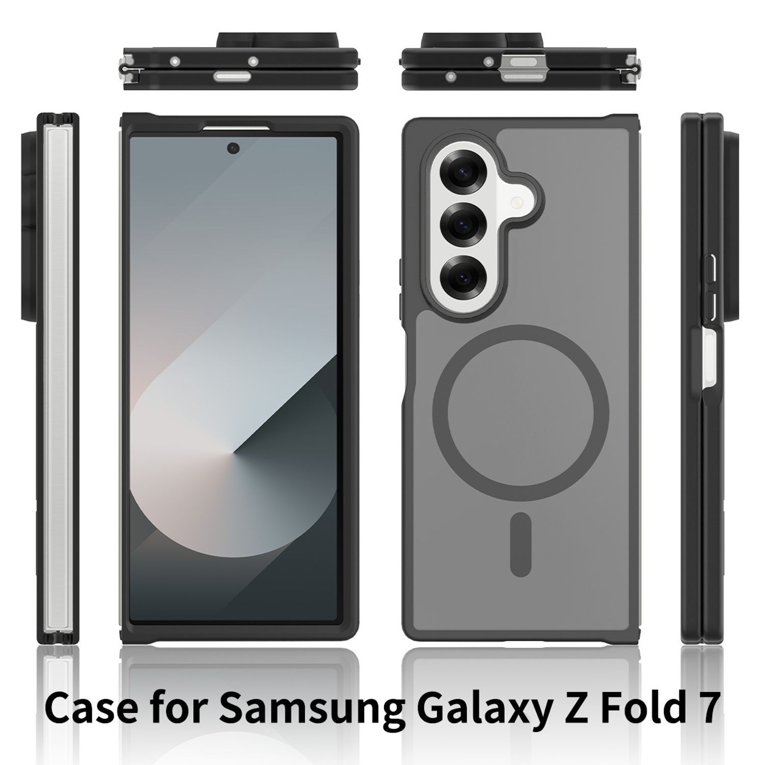 Husa telefon pentru Samsung Galaxy Z Fold7, Protectie Colturi, MagSafe, Negru Transparent