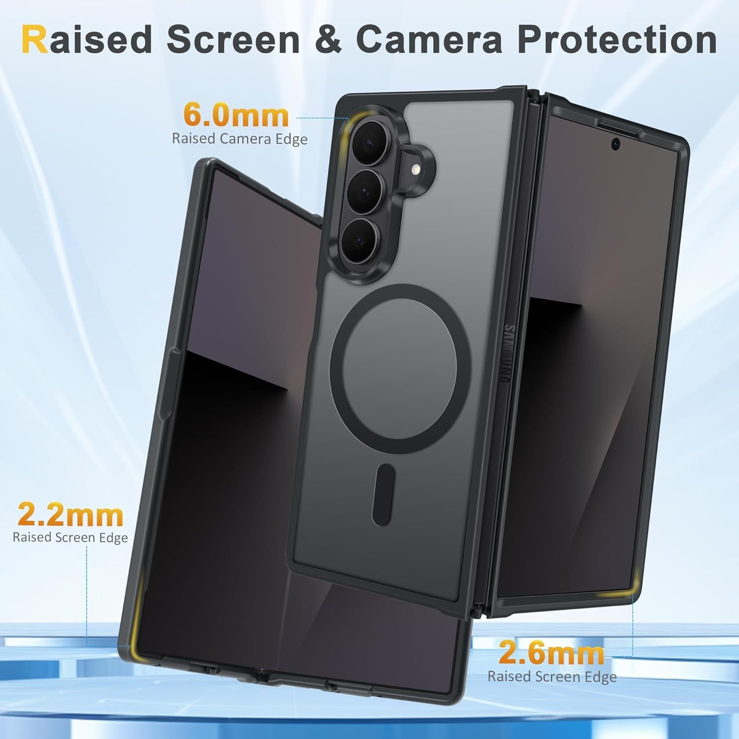 Husa telefon pentru Samsung Galaxy Z Fold7, Protectie Colturi, MagSafe, Negru Transparent