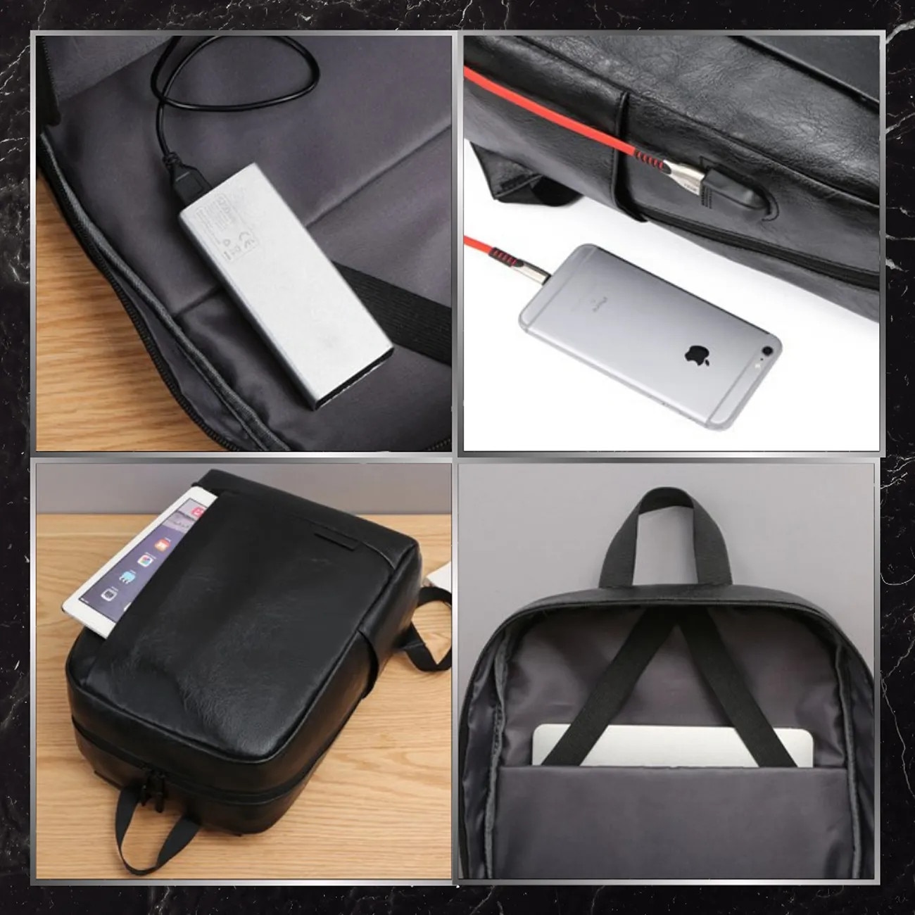Rucsac negru BAD&BAGS, piele ecologică, 42x29x13cm, compartiment laptop 15,6 inch, port USB