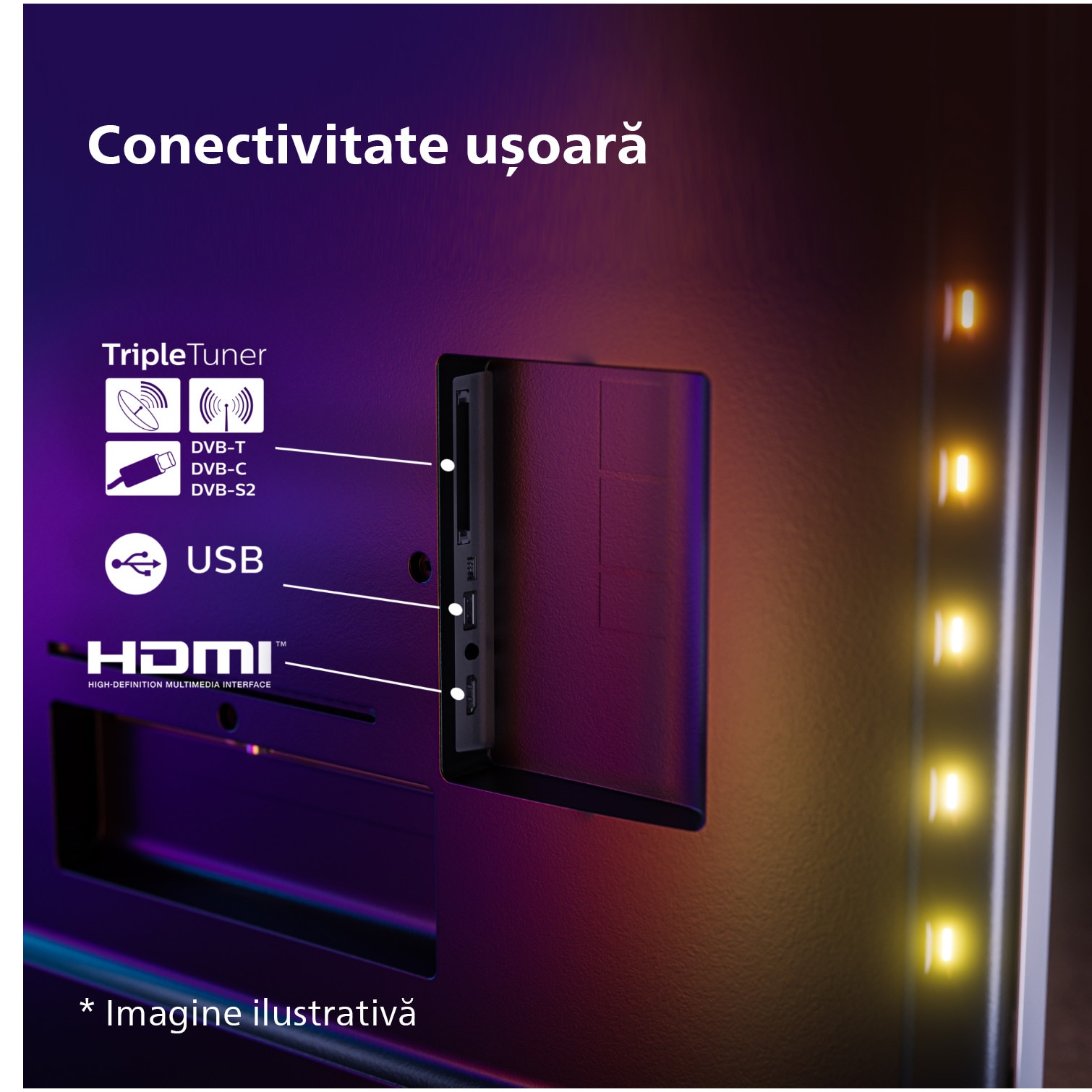 Televizor Philips AMBILIGHT tv QLED 65PUS8209, 164 cm, Smart TV, 4K Ultra HD, Clasa E (Model 2024)