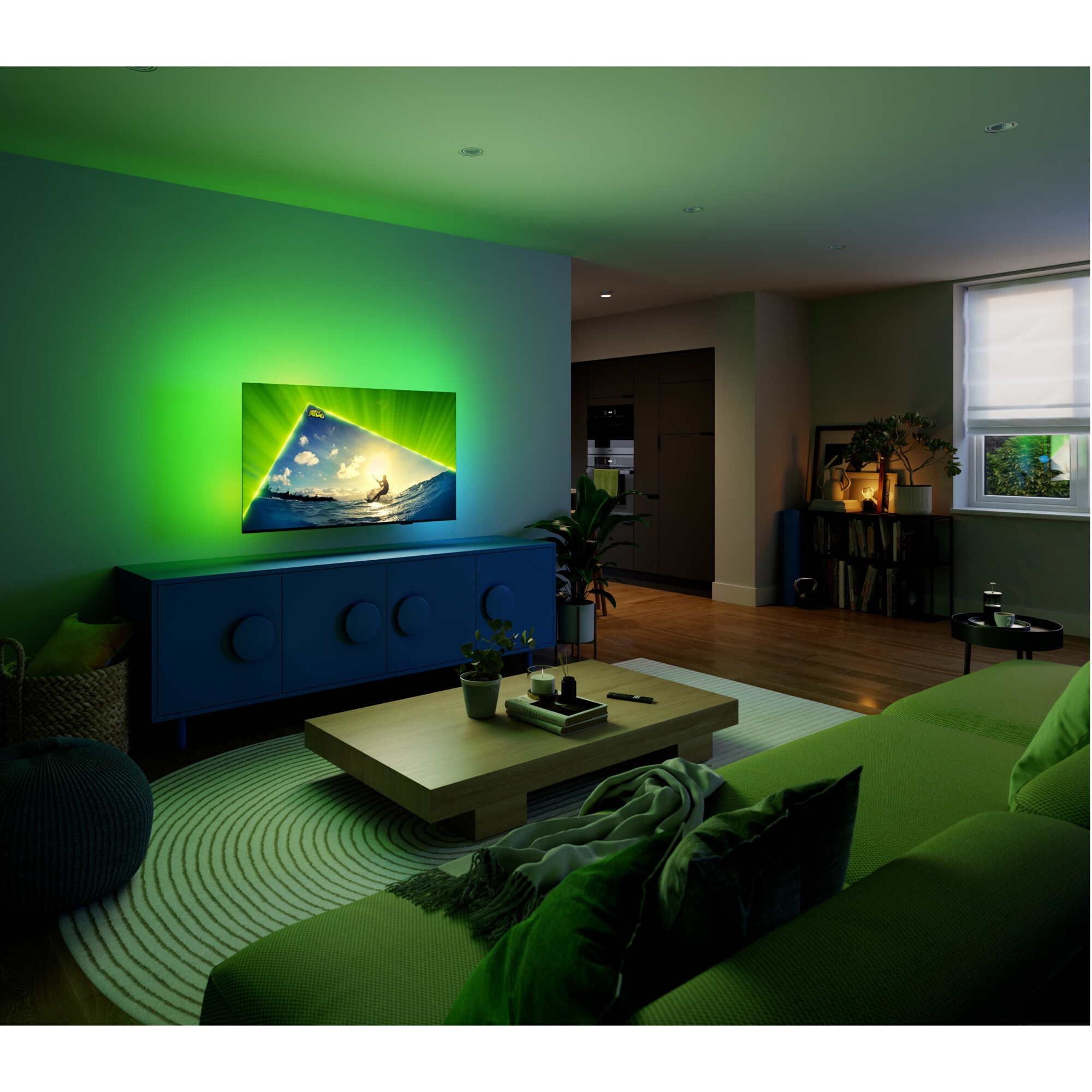 Televizor Philips AMBILIGHT tv QLED 65PUS8209, 164 cm, Smart TV, 4K Ultra HD, Clasa E (Model 2024)