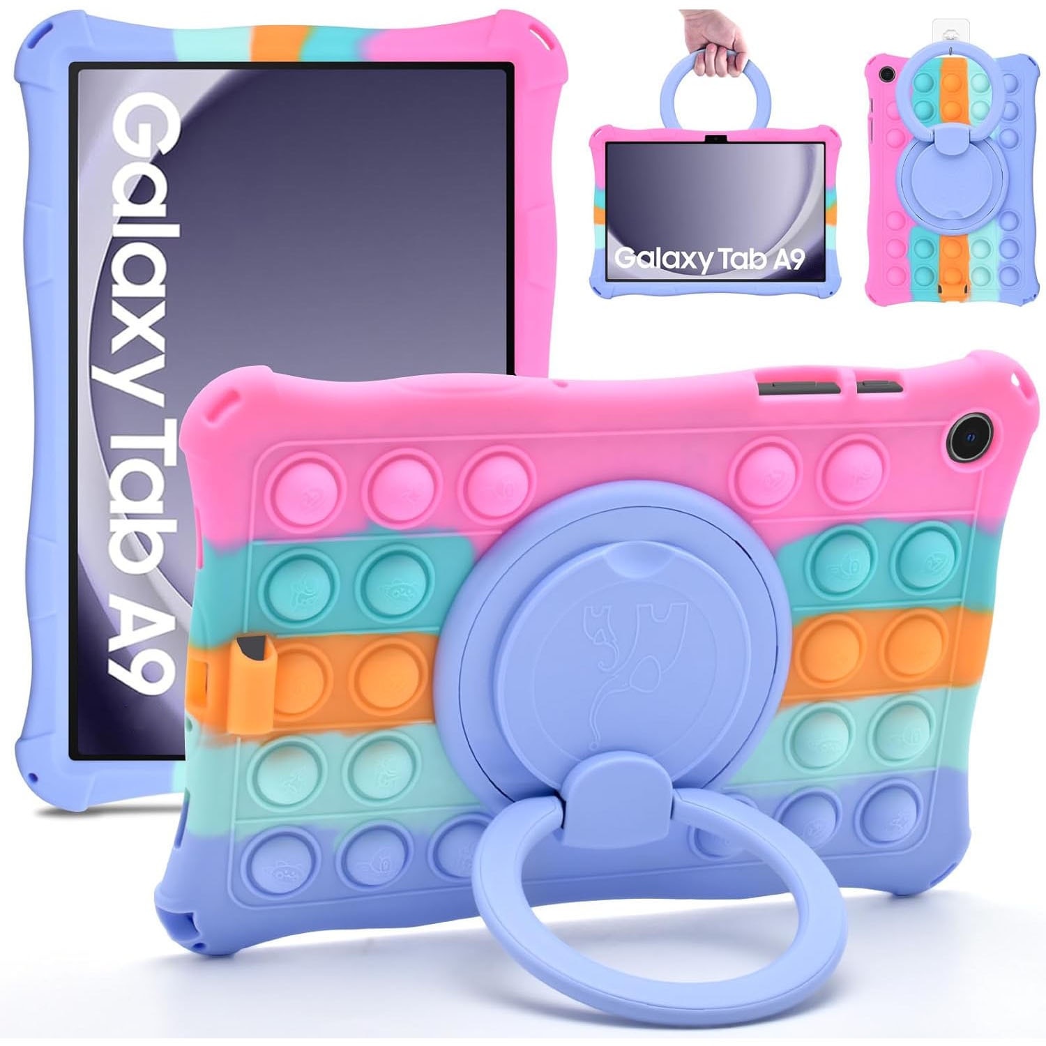 Husa de protectie pentru tableta, cu suport Multi-Unghi si functie Sleep/Wake, anti-soc, anti-cadere, dispozitiv de reducere a presiunii, compatibila cu Samsung Tab A9 8.7 inch, cu curea de agatat si stylus, OUYLAF, multicolor