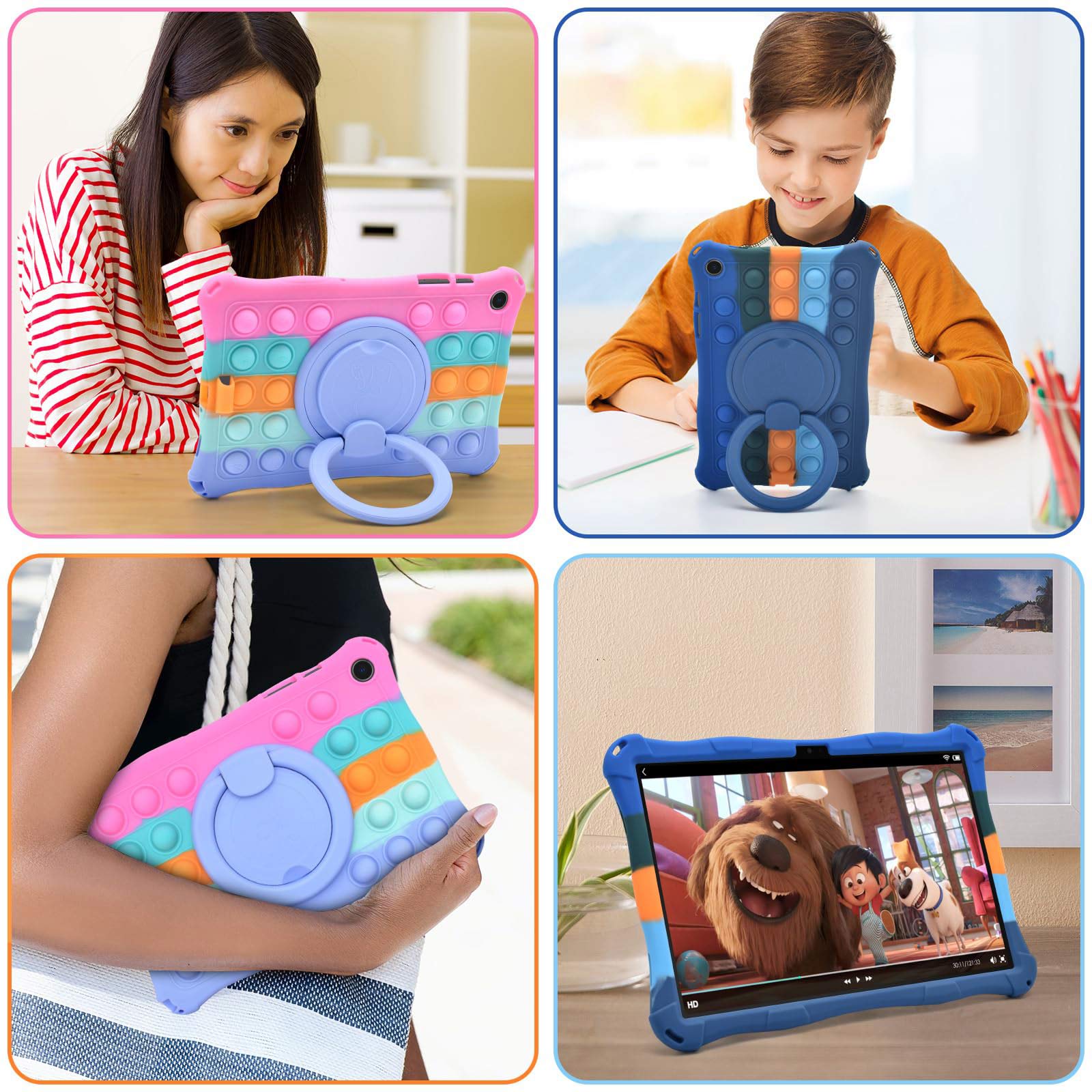 Husa de protectie pentru tableta, cu suport Multi-Unghi si functie Sleep/Wake, anti-soc, anti-cadere, dispozitiv de reducere a presiunii, compatibila cu Samsung Tab A9 8.7 inch, cu curea de agatat si stylus, OUYLAF, multicolor