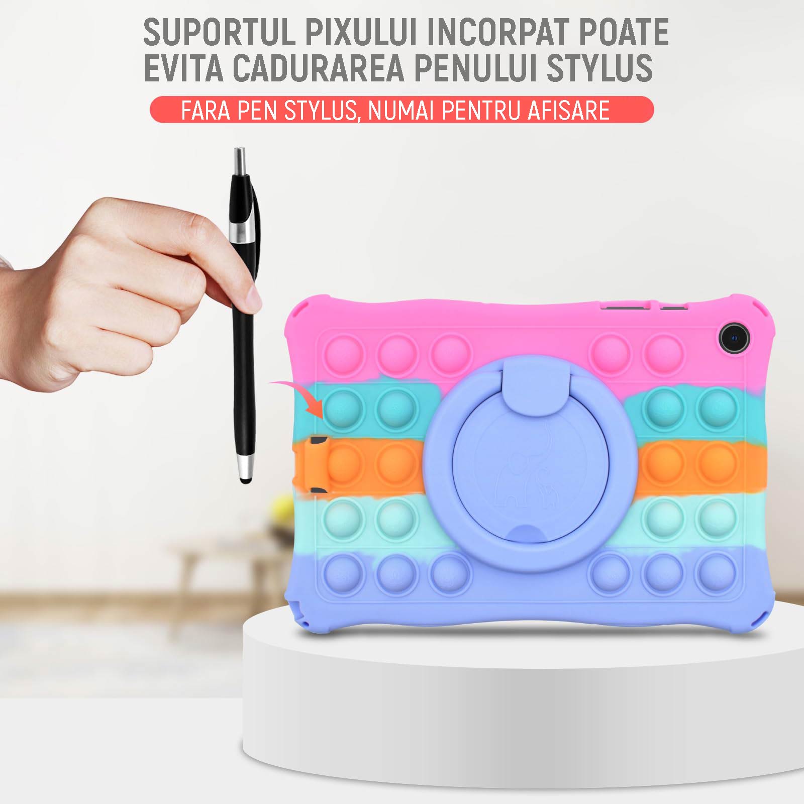 Husa de protectie pentru tableta, cu suport Multi-Unghi si functie Sleep/Wake, anti-soc, anti-cadere, dispozitiv de reducere a presiunii, compatibila cu Samsung Tab A9 8.7 inch, cu curea de agatat si stylus, OUYLAF, multicolor