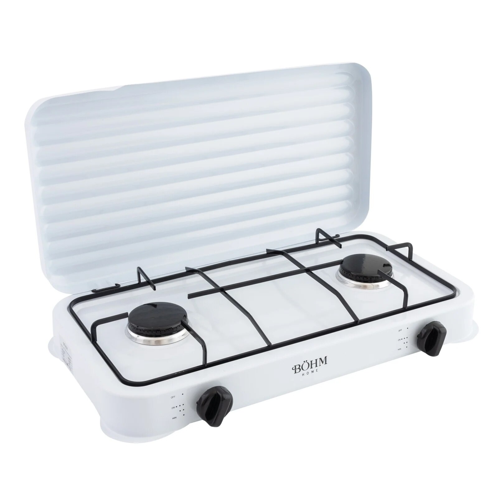 Aragaz cu doua ochiuri BÖHM BG-M-002-W pe gaz si aprindere manuala, 4.4 kW, Alb