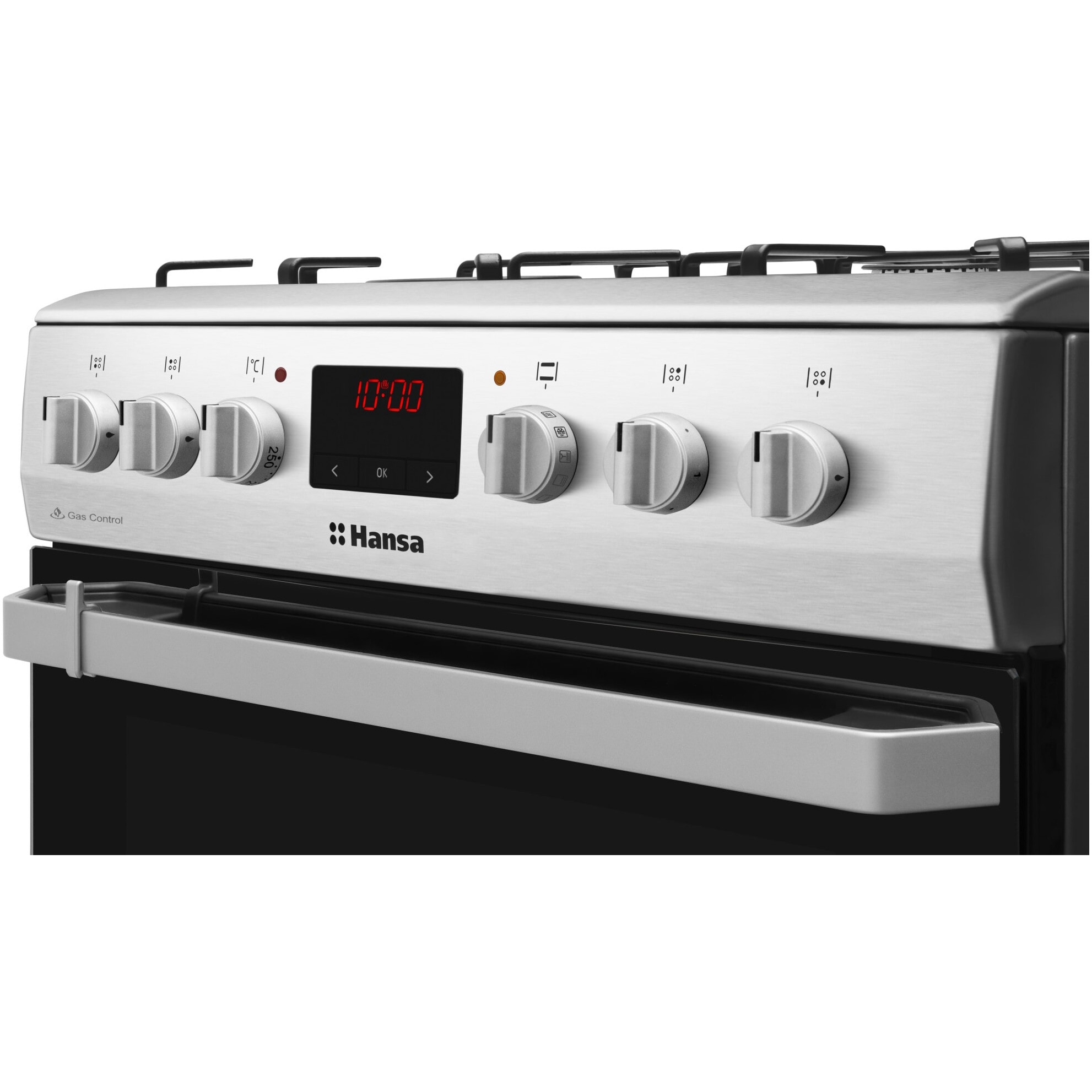 Aragaz Hansa FCMX68209, Mixt, 3 arzatoare/ 1 zona de gatire, Grill, Rotisor, Timer, Clasa A, 60 cm, Inox