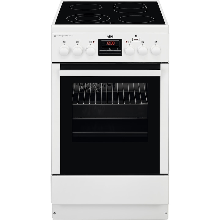 Aragaz AEG CCB56471BW, Plita vitroceramica, 4 zone de gatit, Grill, SteamBake, AirFry, Clasa A, 50 cm, Alb