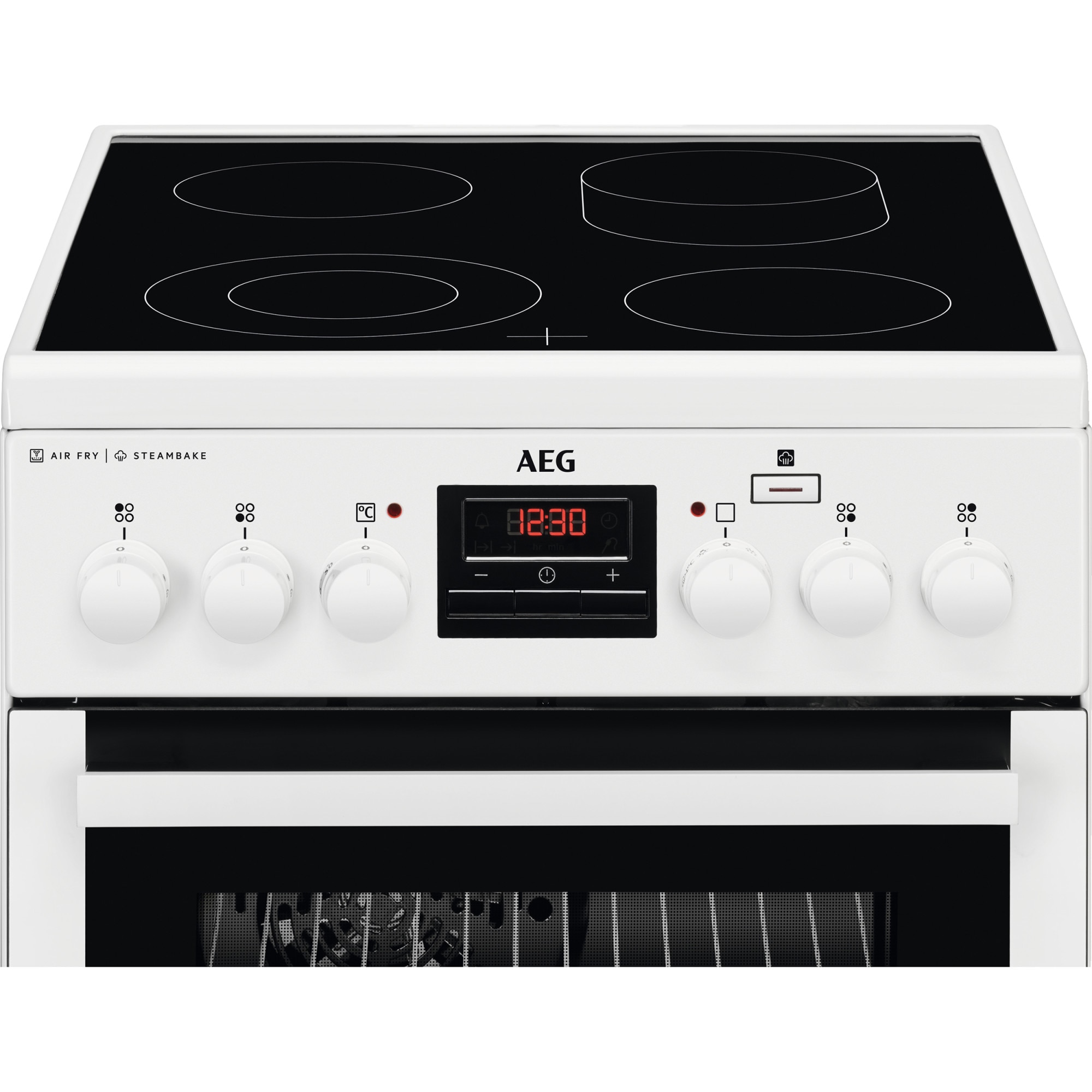 Aragaz AEG CCB56471BW, Plita vitroceramica, 4 zone de gatit, Grill, SteamBake, AirFry, Clasa A, 50 cm, Alb