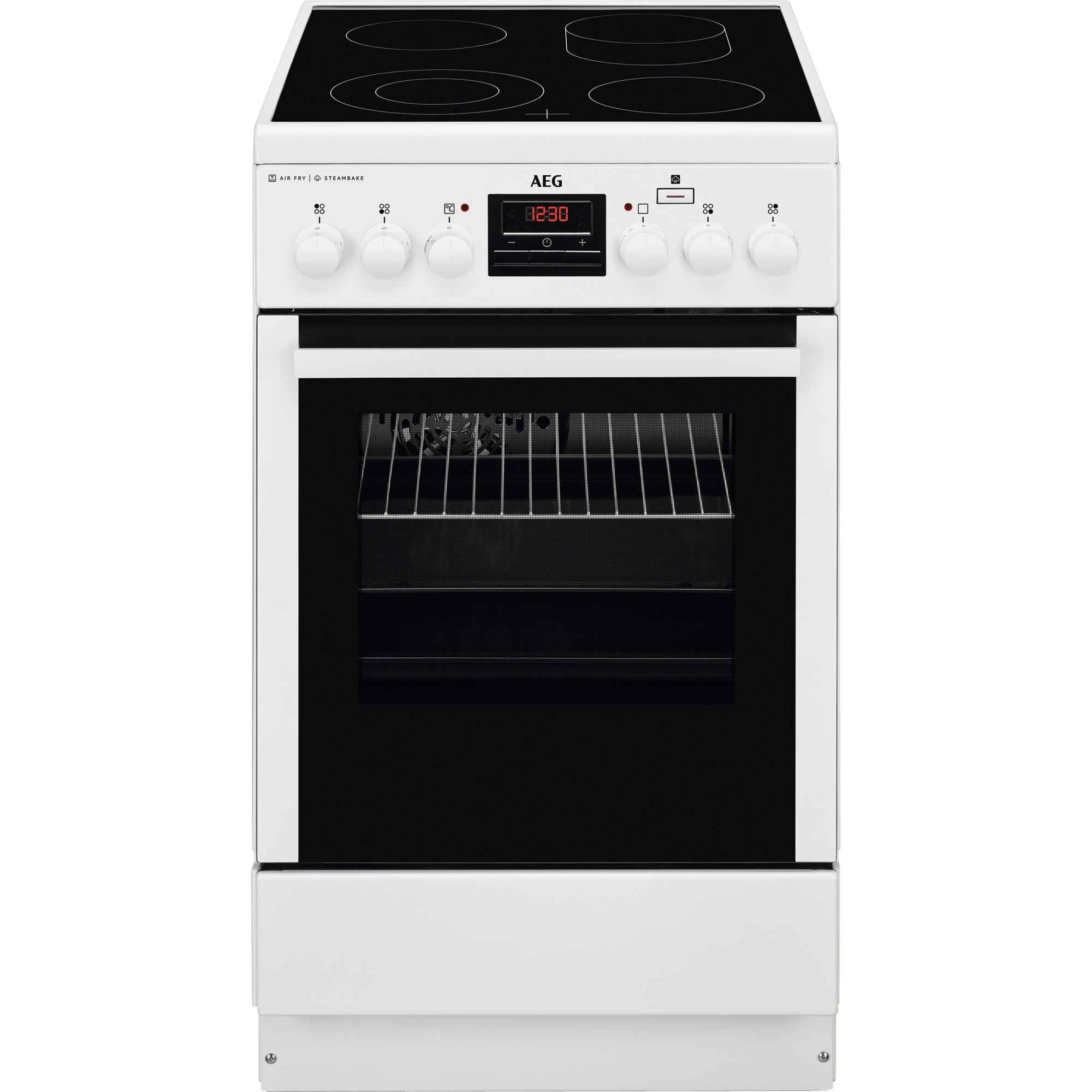 Aragaz AEG CCB56471BW, Plita vitroceramica, 4 zone de gatit, Grill, SteamBake, AirFry, Clasa A, 50 cm, Alb