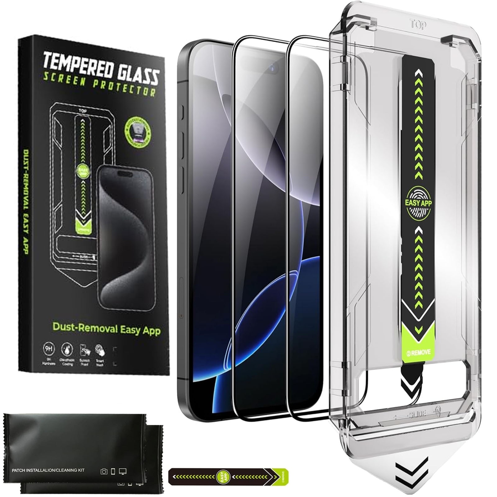 Set 2 folii sticla pentru iPhone 14Pro, Hggzeg, Folie sticla protectie telefon, Folie de inalta definitie, Cu dispozitiv de montare automata in 30 de secunde, Instalare 1:1 usoara si rapida, Impermeabil, Antizgarieturi, Anticadere, Transparent