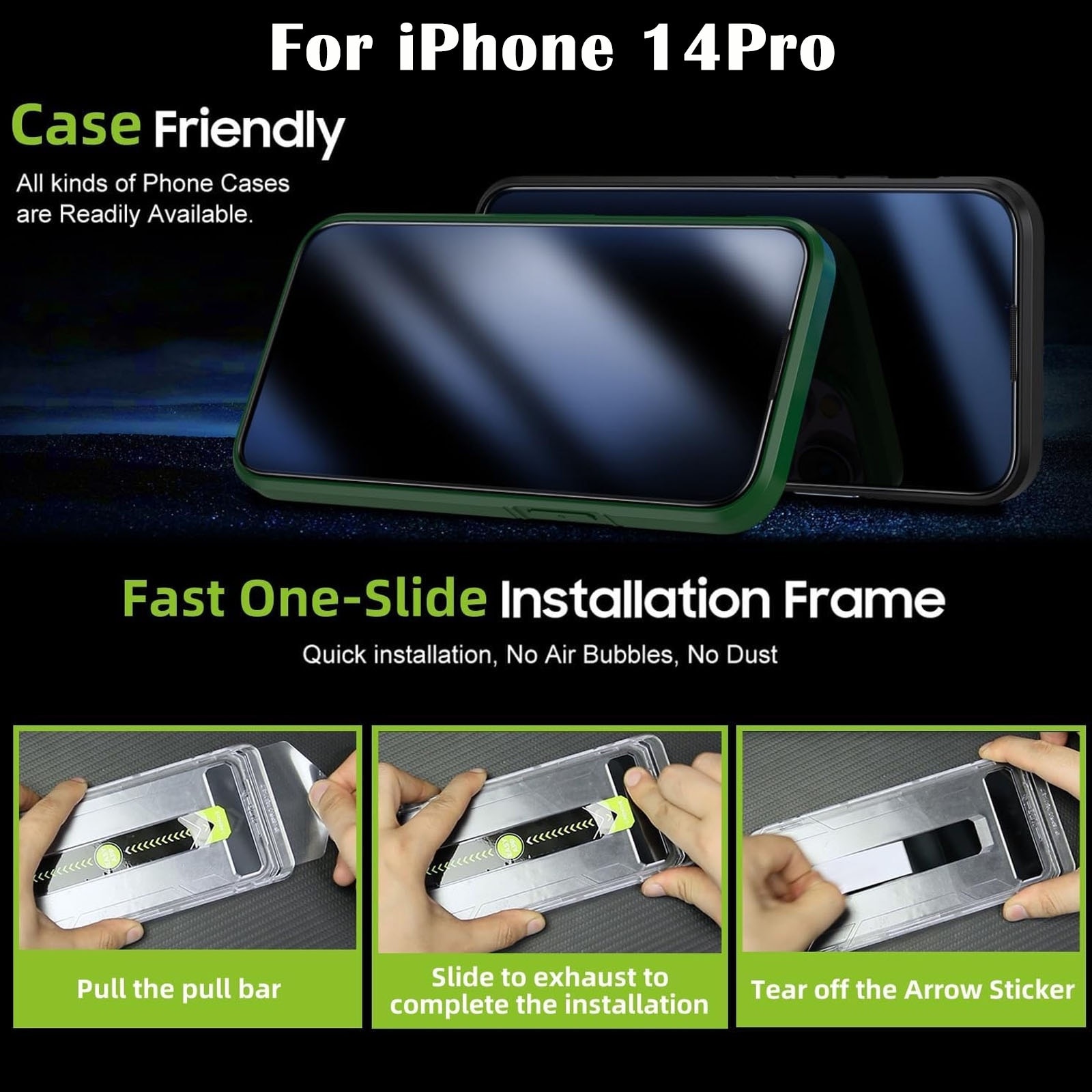 Set 2 folii sticla pentru iPhone 14Pro, Hggzeg, Folie sticla protectie telefon, Folie de inalta definitie, Cu dispozitiv de montare automata in 30 de secunde, Instalare 1:1 usoara si rapida, Impermeabil, Antizgarieturi, Anticadere, Transparent