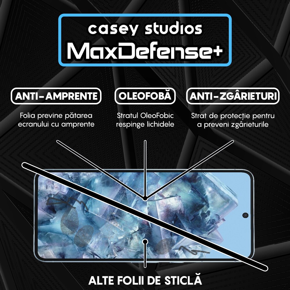 Folie Sticla CASEY STUDIOS™ compatibila cu Google Pixel 8 Pro, Full Cover 3D, Full Glue, Duritate Militara, Ultra HD, Anti Zgarieturi, Anti Amprente, Anti Socuri, Margini Negre