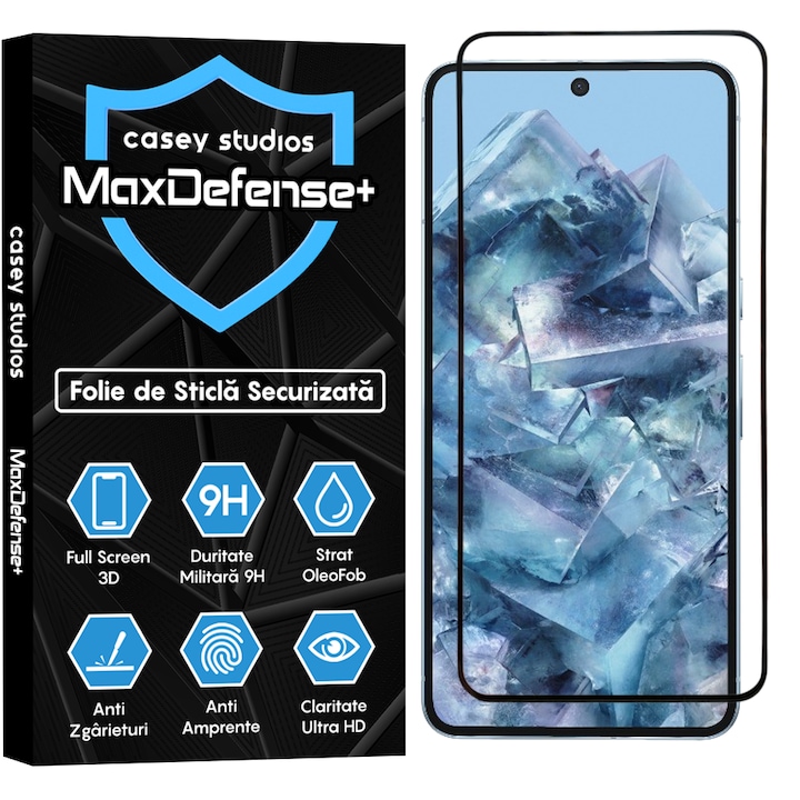 Folie Sticla CASEY STUDIOS™ compatibila cu Google Pixel 8 Pro, Full Cover 3D, Full Glue, Duritate Militara, Ultra HD, Anti Zgarieturi, Anti Amprente, Anti Socuri, Margini Negre