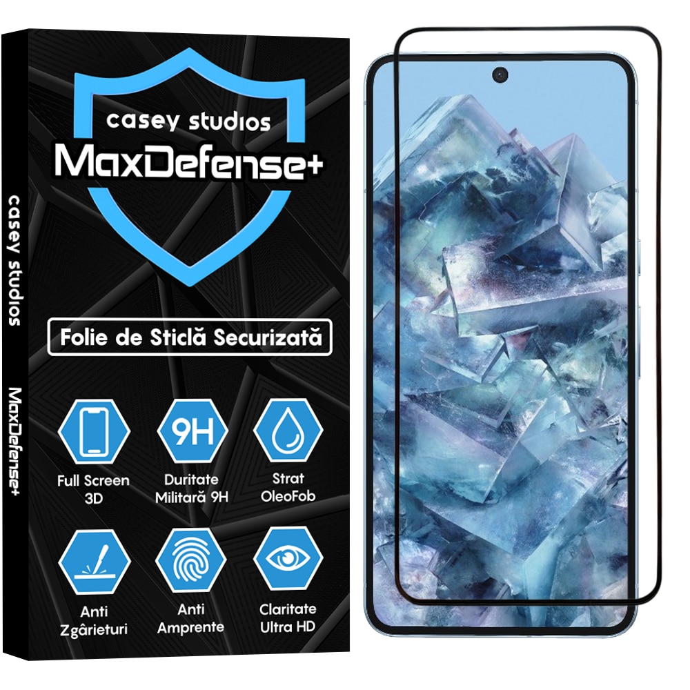 Folie Sticla CASEY STUDIOS™ compatibila cu Google Pixel 8 Pro, Full Cover 3D, Full Glue, Duritate Militara, Ultra HD, Anti Zgarieturi, Anti Amprente, Anti Socuri, Margini Negre