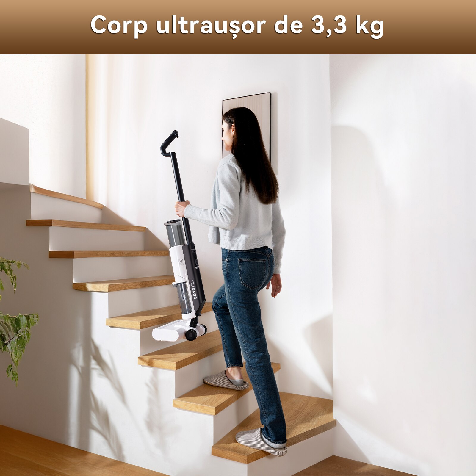 Aspirator vertical fara fir, JONR ED12 Lite, 2600*5 mAh, 100㎡, 750ml+450ml, 200W, Autocuratare, Utilizare umeda si uscata, Curatare margini 1 mm, 3.5 kg, Anti-incurcare, Pentru podele dure si par de animale