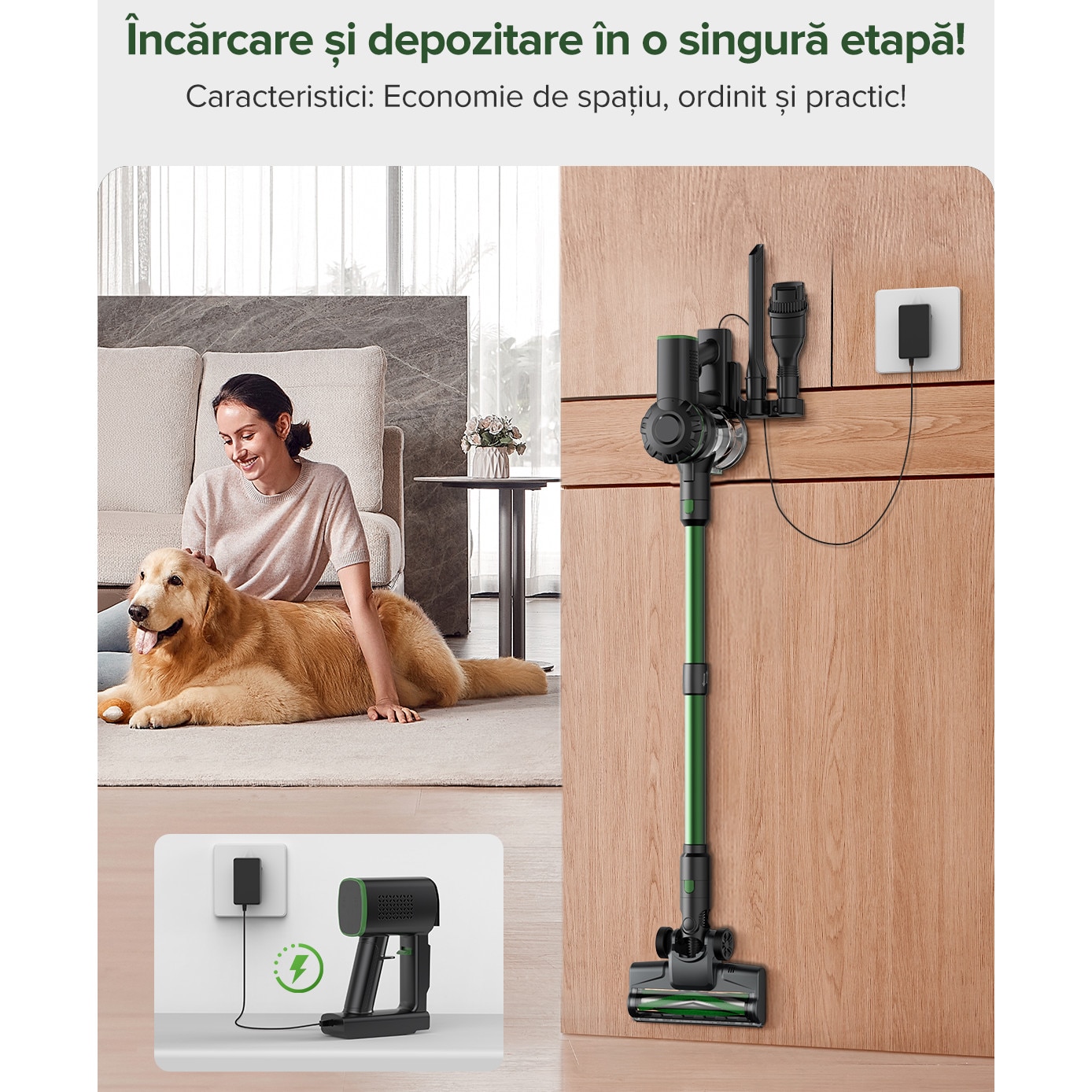 Vactidy V9 Pro Aspirator cu Acumulator 6 in 1, fara Fir, 550W/45 KPa/60 Minute, fara Fir, Perie EasyGrab™, Sistem de Filtrare de 4 Etape