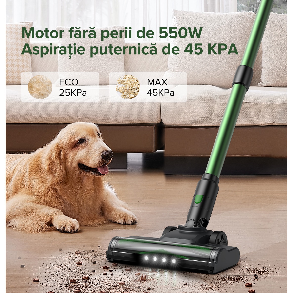 Vactidy V9 Pro Aspirator cu Acumulator 6 in 1, fara Fir, 550W/45 KPa/60 Minute, fara Fir, Perie EasyGrab™, Sistem de Filtrare de 4 Etape