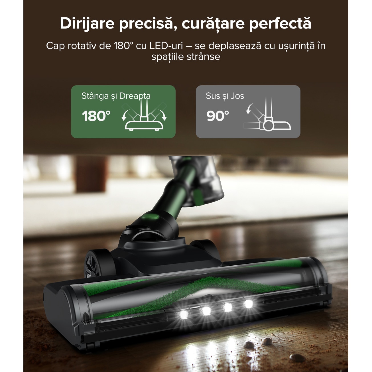 Vactidy V9 Pro Aspirator cu Acumulator 6 in 1, fara Fir, 550W/45 KPa/60 Minute, fara Fir, Perie EasyGrab™, Sistem de Filtrare de 4 Etape