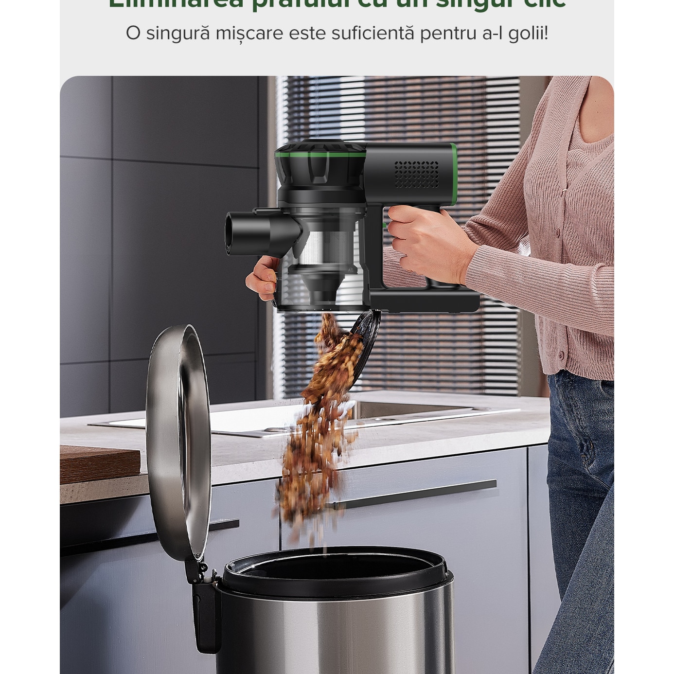Vactidy V9 Pro Aspirator cu Acumulator 6 in 1, fara Fir, 550W/45 KPa/60 Minute, fara Fir, Perie EasyGrab™, Sistem de Filtrare de 4 Etape