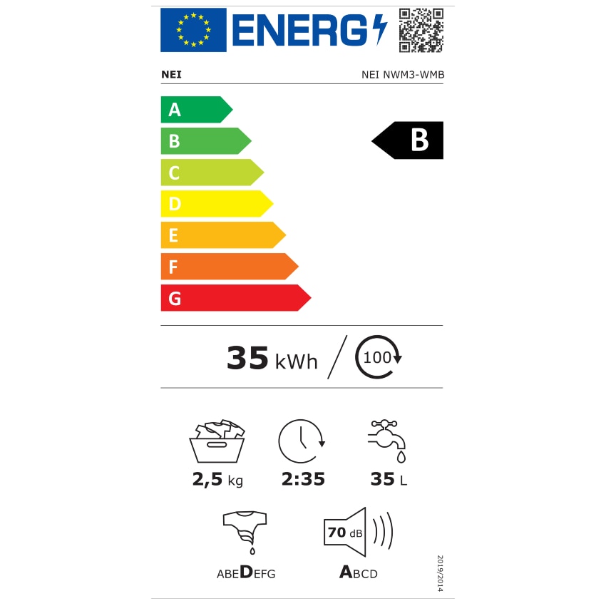 Masina de spalat rufe NEI NWM3-WMB, 2.5 kg, 800 rpm, Clasa B, montare pe perete, neagra