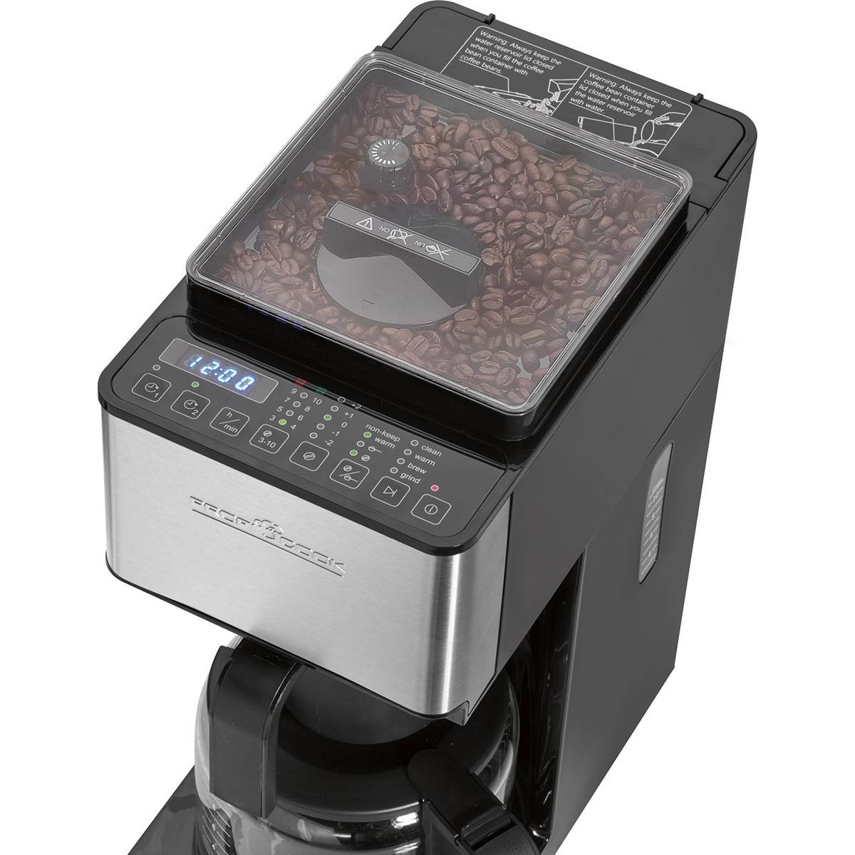 Cafetiera cu functie de macinare Proficook KA1138, 1.25 l, LED, 220-240 V, 50/60 Hz, 900 W, Negru/Argintiu