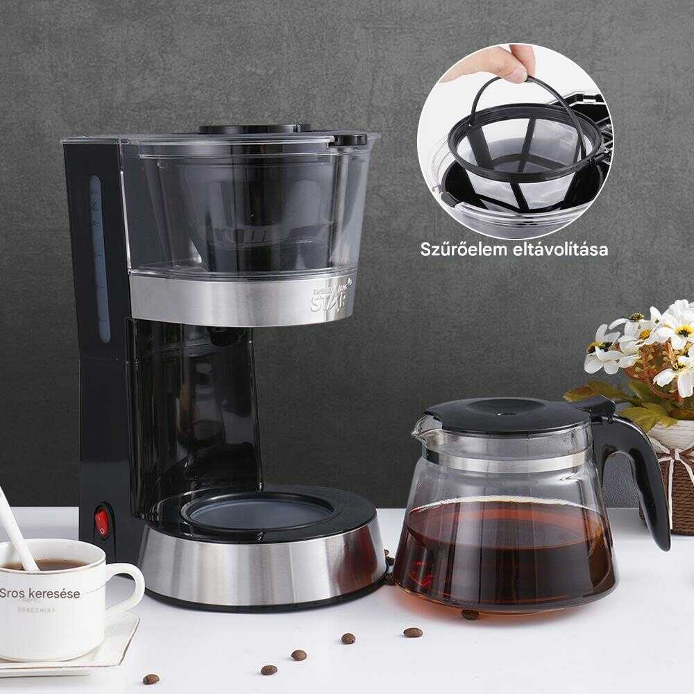 Cafetieră cu picurare, WINNING STAR ST-9712 1.2L, Oțel inoxidabil/Sticlă