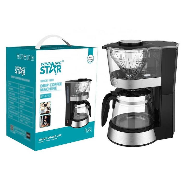 Cafetieră cu picurare, WINNING STAR ST-9712 1.2L, Oțel inoxidabil/Sticlă