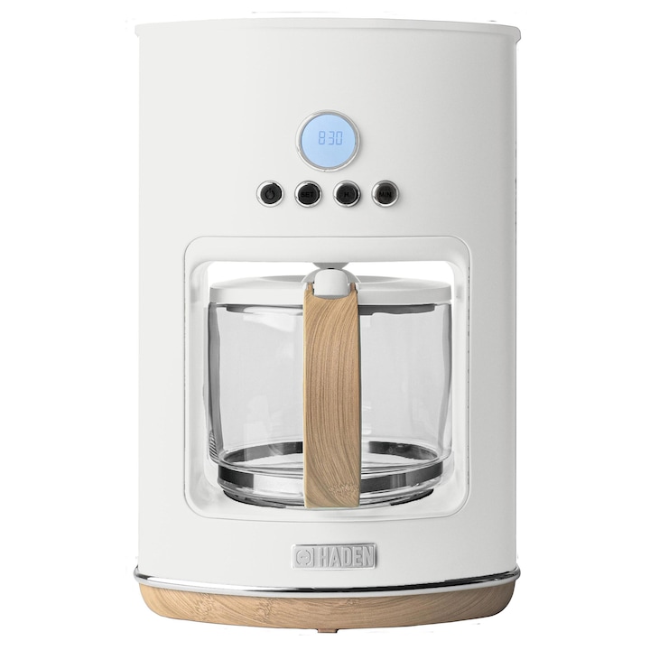 Cafetieră Haden Dorchester, 1080 W, 1,5 l, alb, programator electronic, menținerea temperaturii