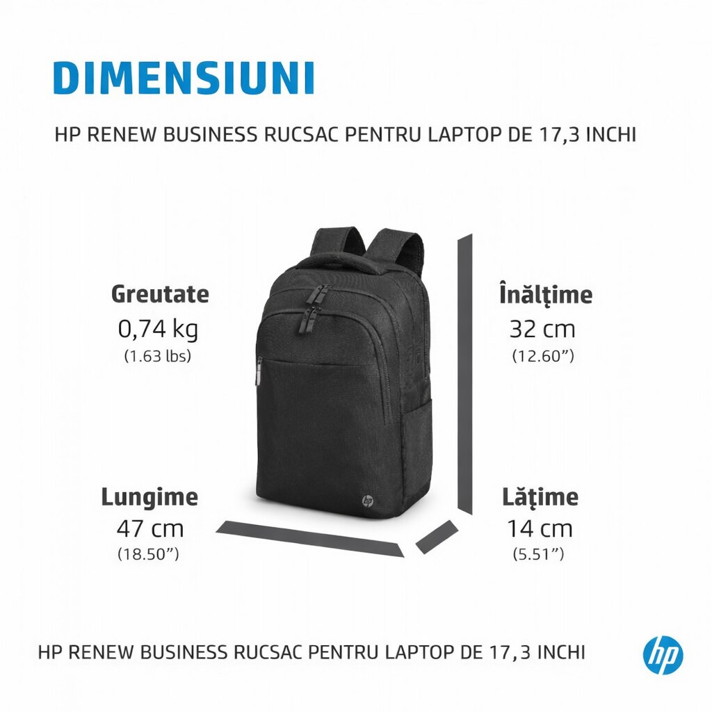 Rucsac Laptop HP Renew 17.3" Ecologic Ocean Plastic RFID Anti-Furt Tracker 740g Negru Business Premium