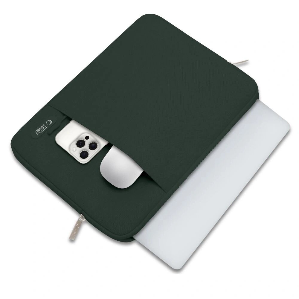 Etui laptop Tech-Protect Sleevy, 15-16 inch, verde inchis, 41,5x29x2,5cm