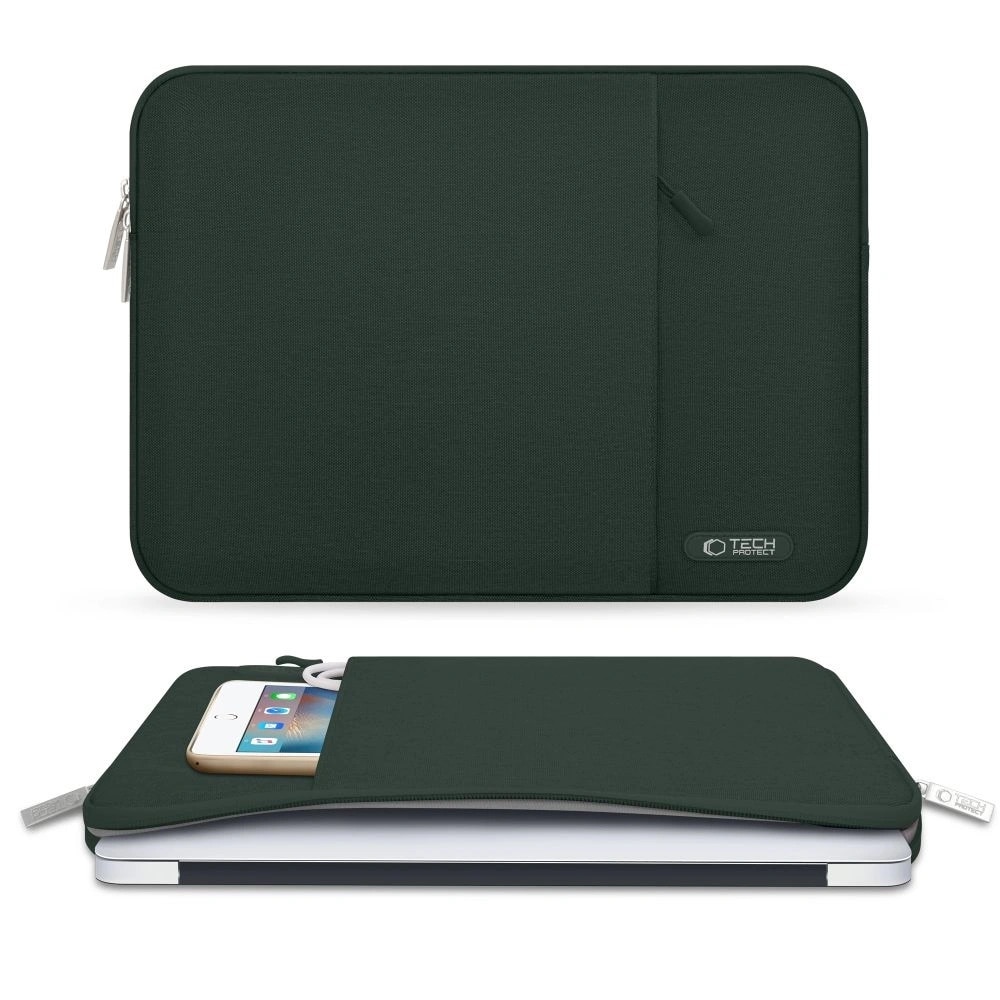 Etui laptop Tech-Protect Sleevy, 15-16 inch, verde inchis, 41,5x29x2,5cm