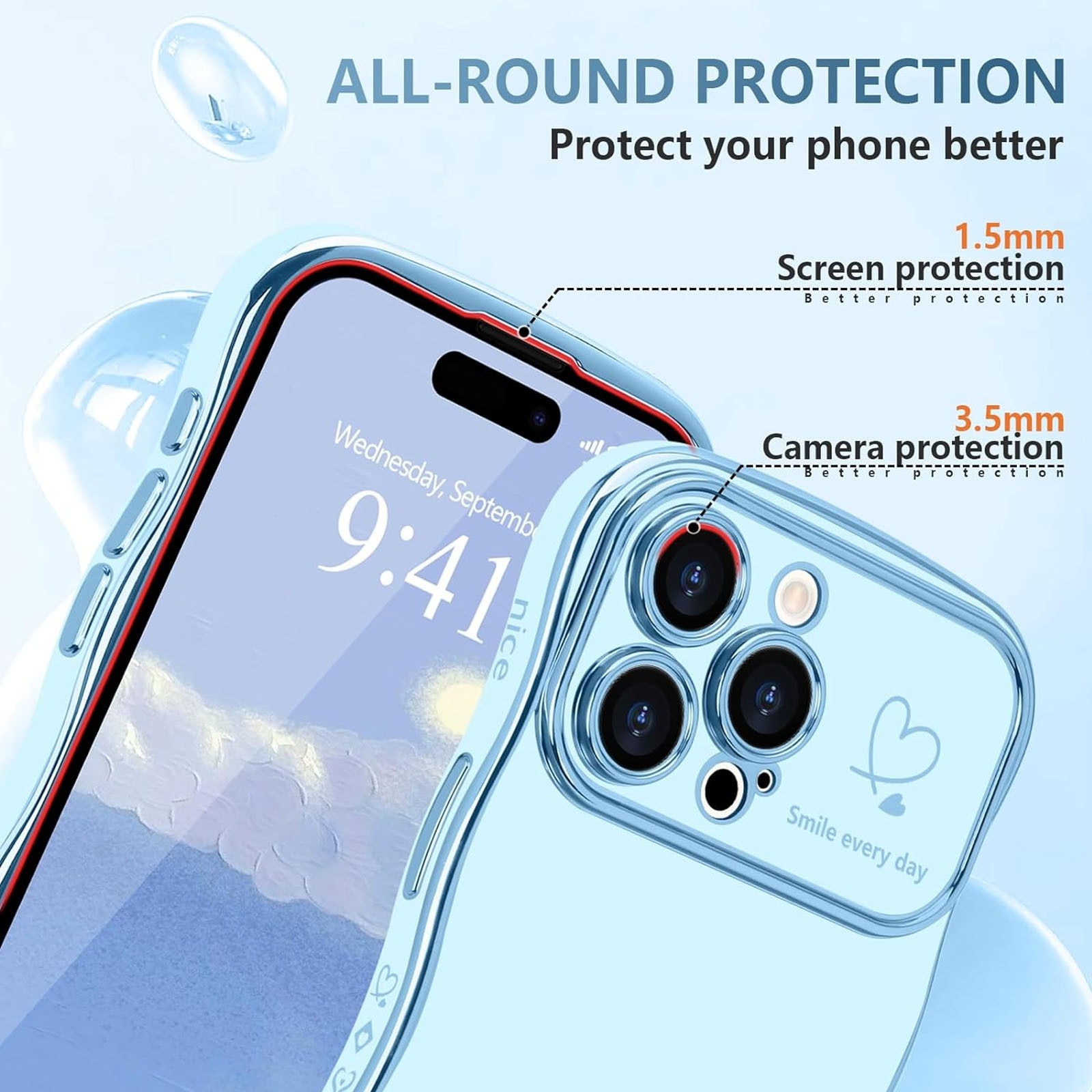 Husa telefon compatibila iPhone 15, Hggzeg, Husa protectie, Cadru ondulat, Cu model de inima de dragoste, Decupaje Precise, Protectie Camera, Anti alunecare, Rezistent la cadere, Antisoc, Usor de instalat, TPU, Violet
