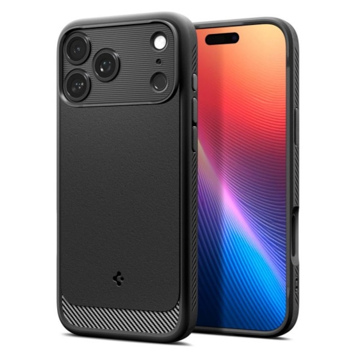 Husa Premium Spigen Rugged Armor, Compatibila Cu iPhone 17 Pro, Functie MagSafe, AntiShock, Negru