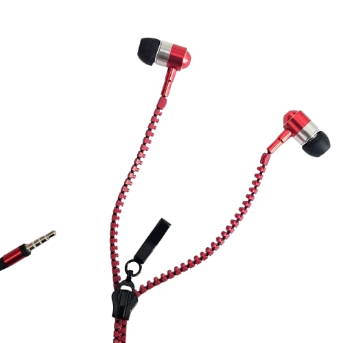 Casti Audio cu microfon Zipper Earphones, sunet puternic X-Bass, Rosu