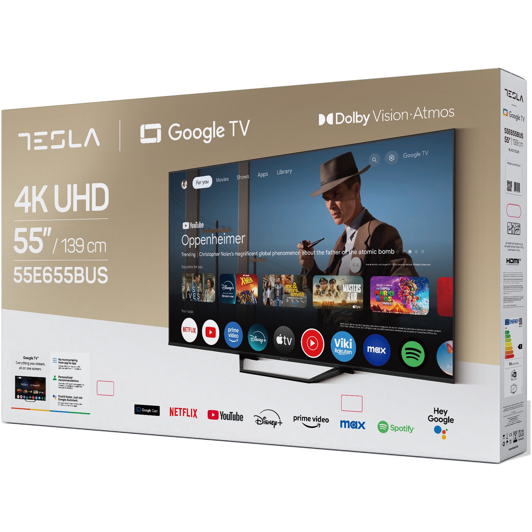 Televizor Tesla LED 55E655BUS, 139 cm, Smart Google TV, 4K Ultra HD, Clasa E