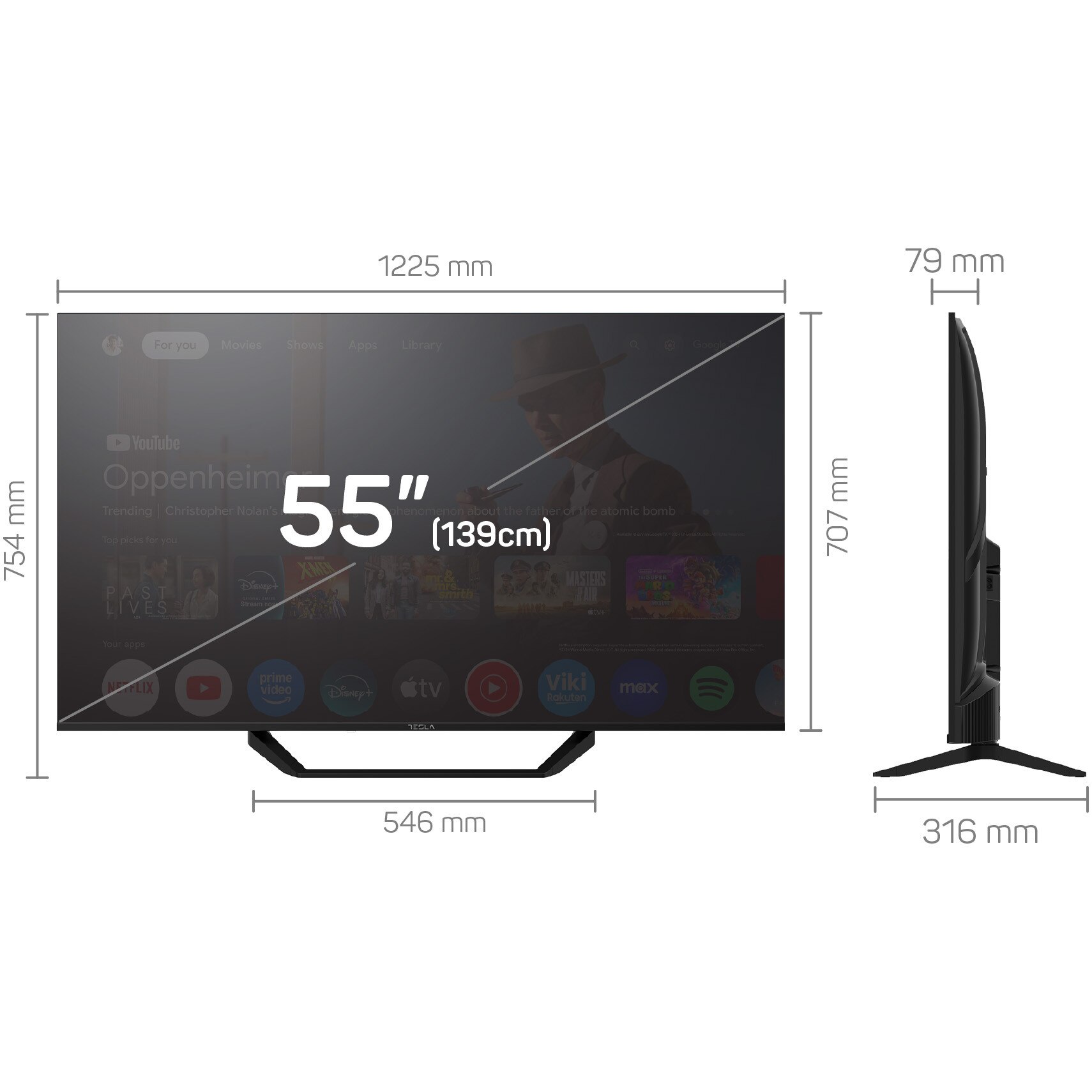 Televizor Tesla LED 55E655BUS, 139 cm, Smart Google TV, 4K Ultra HD, Clasa E