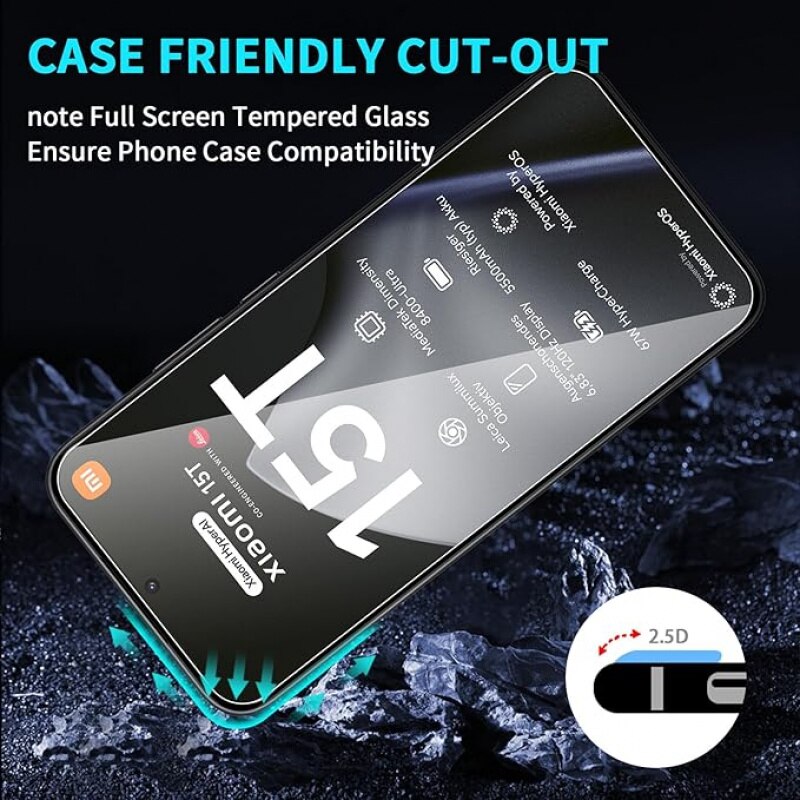 Set folie sticla securizata compatibile cu Xiaomi 15T 15T Pro, transparent negru, 0.33mm, 9H, 2+2 piese