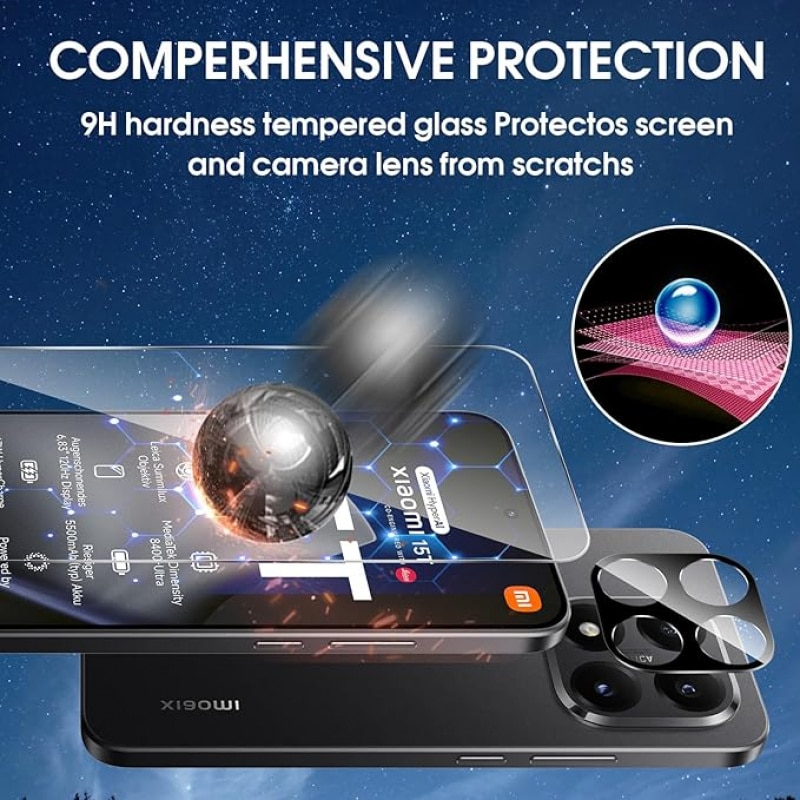 Set folie sticla securizata compatibile cu Xiaomi 15T 15T Pro, transparent negru, 0.33mm, 9H, 2+2 piese