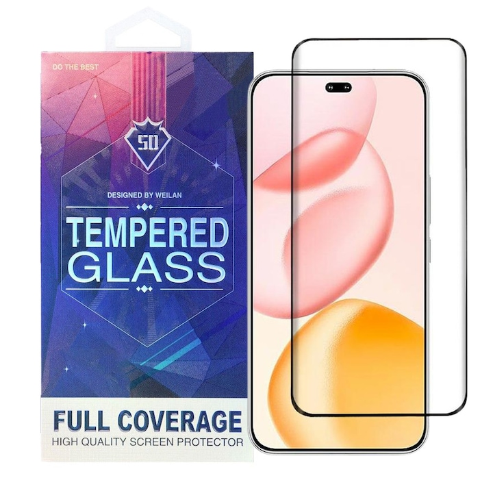 Folie de sticlă compatibilă Honor 400 Pro 5G, față, 5D, călită, curbată, cu margine neagră