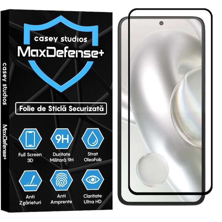 Folie Sticla CASEY STUDIOS™ compatibila cu Motorola Edge 30 Neo, MaxDefense+, Anti Zgarieturi, Full Glue, Full Cover 3D, Protectie Ecran 3D, Duritate Ridicata, Margini Negre