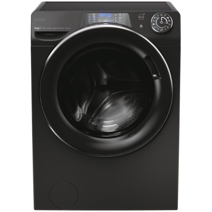 Masina de spalat rufe cu uscator CANDY RPW4856BWMBCB-S, Wi-Fi, 8/5 kg, 1400 rpm, Clasa A/D, Motor Inverter, Steam, Mix Power Systems, negru
