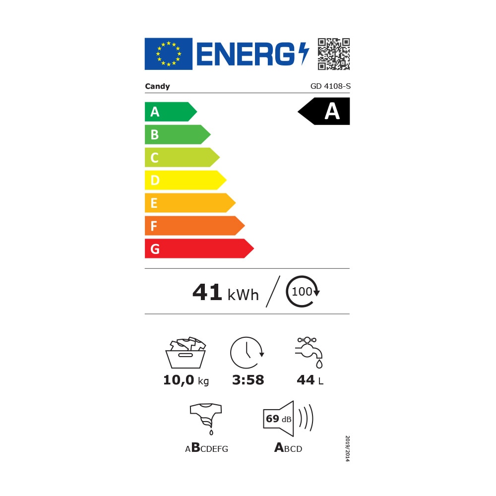 Masina de spalat rufe Candy GD 4108-S, Inverter BPM, Abur, Easy Iron, ProActive Wash, Smart Spray, AI Silent Motion, Clean Shield, 10 kg, 1400 rpm, Clasa A, Alba