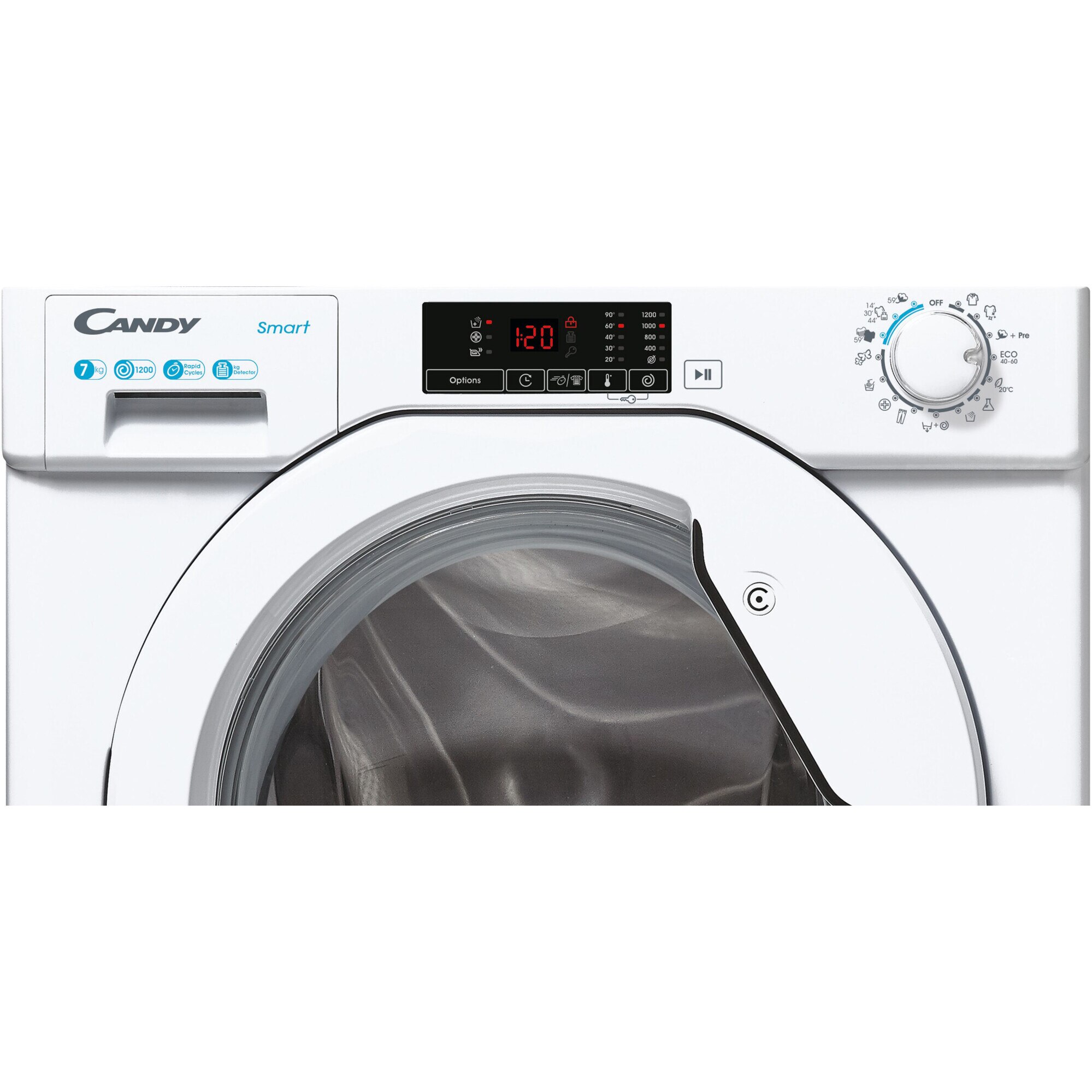 Masina de spalat rufe incorporabila Candy CBW 27D1E-S, 7kg, 1200 rpm, 16 progame, Timer display, Clasa D