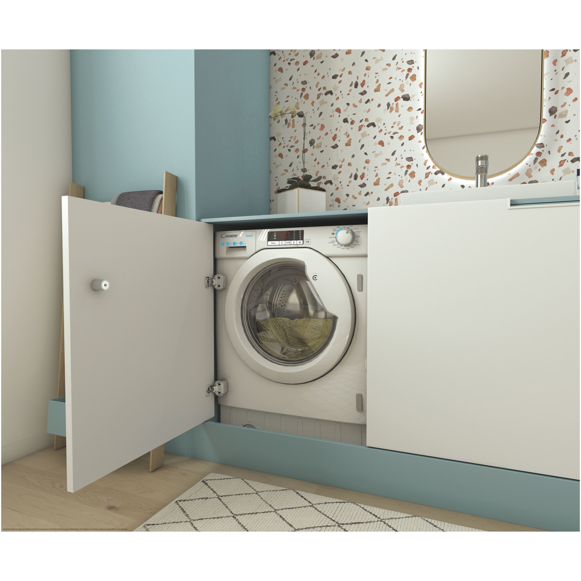 Masina de spalat rufe incorporabila Candy CBW 27D1E-S, 7kg, 1200 rpm, 16 progame, Timer display, Clasa D